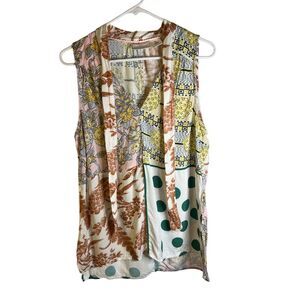 Moulinette Soeurs Women's L Patchwork Tie Neck Blouse Multicolor Tunic